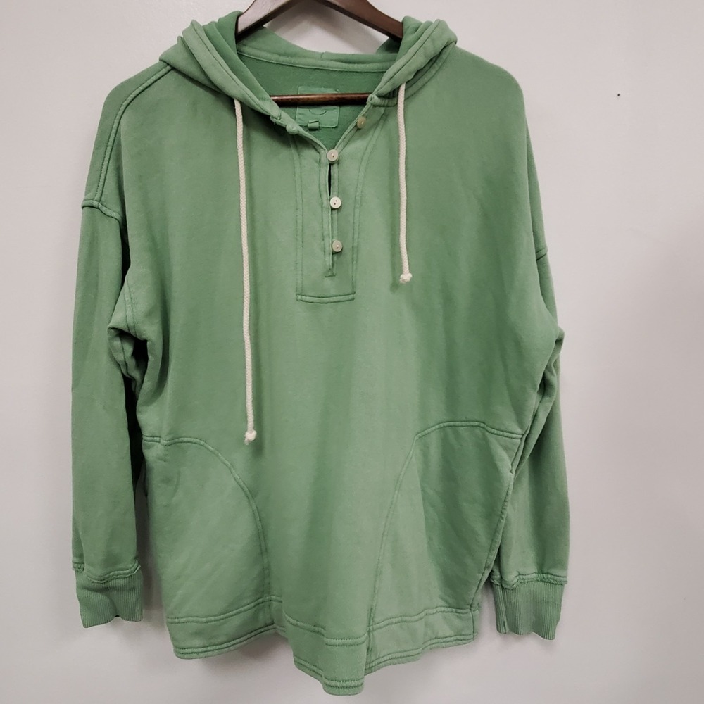 Aerie Womens Button Hooded Sweatshirt Size XS Green‎ Drawstring Preppy Y2K 90s